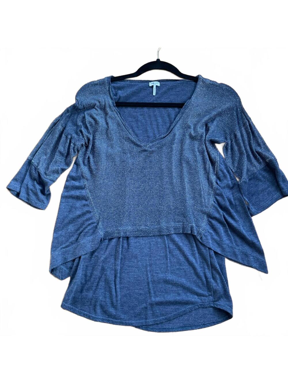 Y2K Splendid Blue Metallic Shimmer Layered Bell Sleeve Top Small